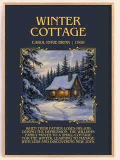 Winter Cottage Minimalist Book Poster by Carol Ryrie Brink – book poster