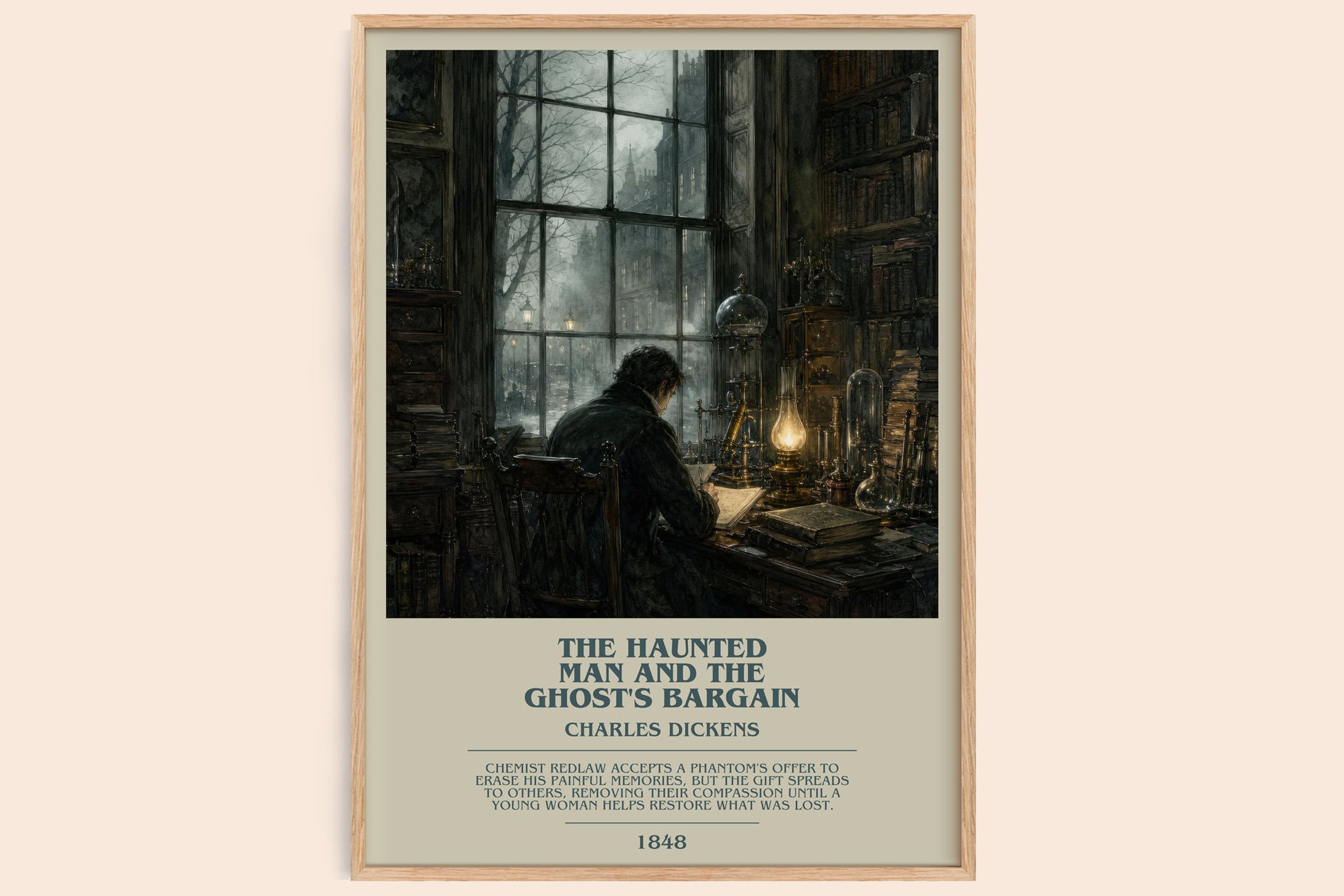 The Haunted Man And The Ghost'S Bargain bookish book poster by Charles Dickens – framed literary art print