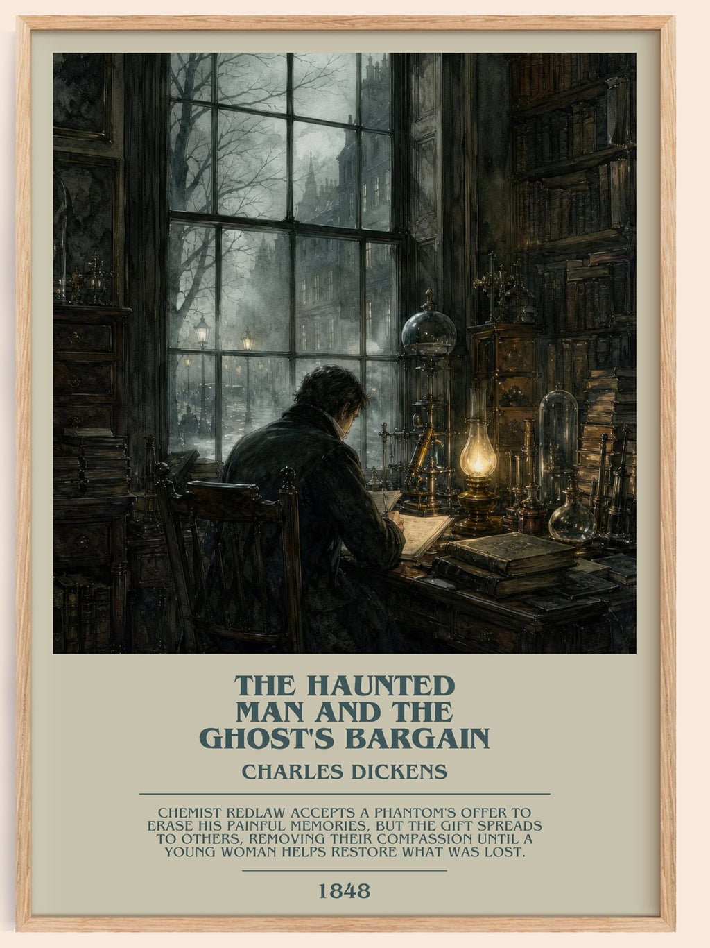 The Haunted Man And The Ghost'S Bargain bookish book poster by Charles Dickens – framed literary art print