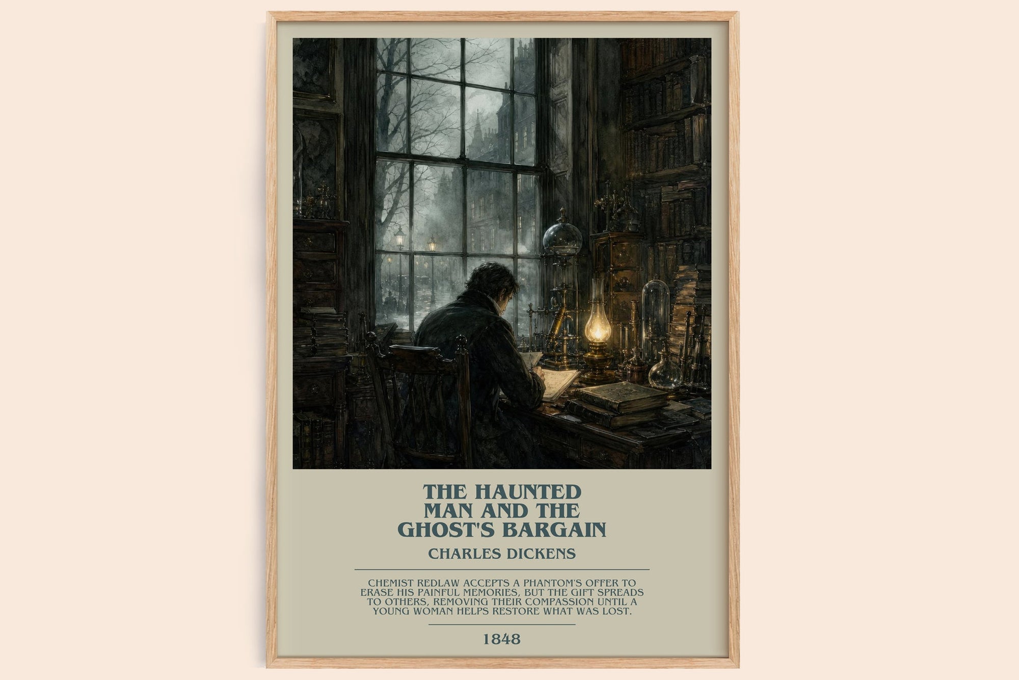 The Haunted Man And The Ghost'S Bargain bookish book poster by Charles Dickens – framed literary art print