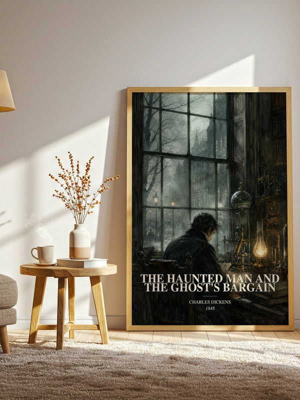 The Haunted Man And The Ghost'S Bargain watercolour print in frame leaning in hallway – gothic wall art