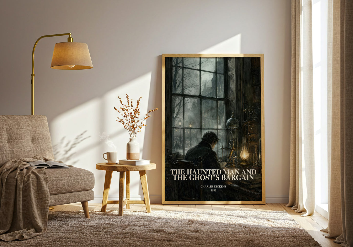 The Haunted Man And The Ghost'S Bargain watercolour print in frame leaning in hallway – gothic wall art