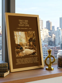 Two Are Better Than One Minimalist Book Poster by Carol Ryrie Brink – framed print on a city-view windowsill