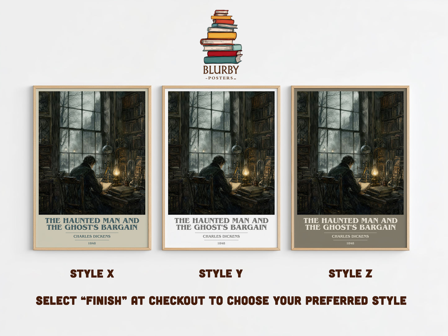 The Haunted Man And The Ghost'S Bargain book cover print in frame leaning in hallway – gothic wall art