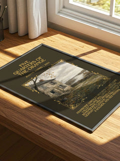 Five quarters of the orange Minimalist Book Poster by Joanne Harris – print on a sunlit desk