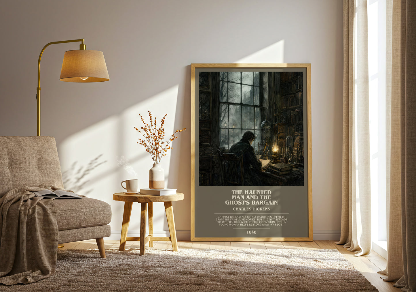 The Haunted Man And The Ghost'S Bargain bookish print on bookshelf – Charles Dickens fan gift