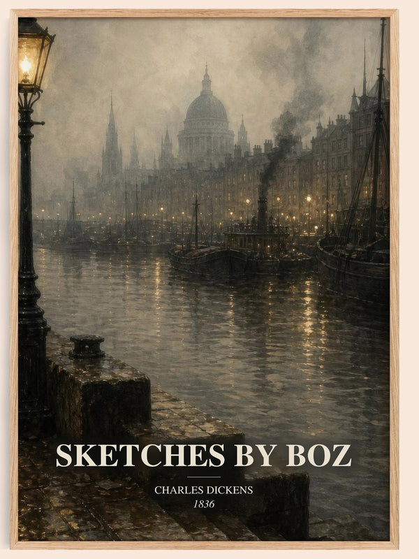 Sketches By Boz watercolour book poster by Charles Dickens – framed literary art print