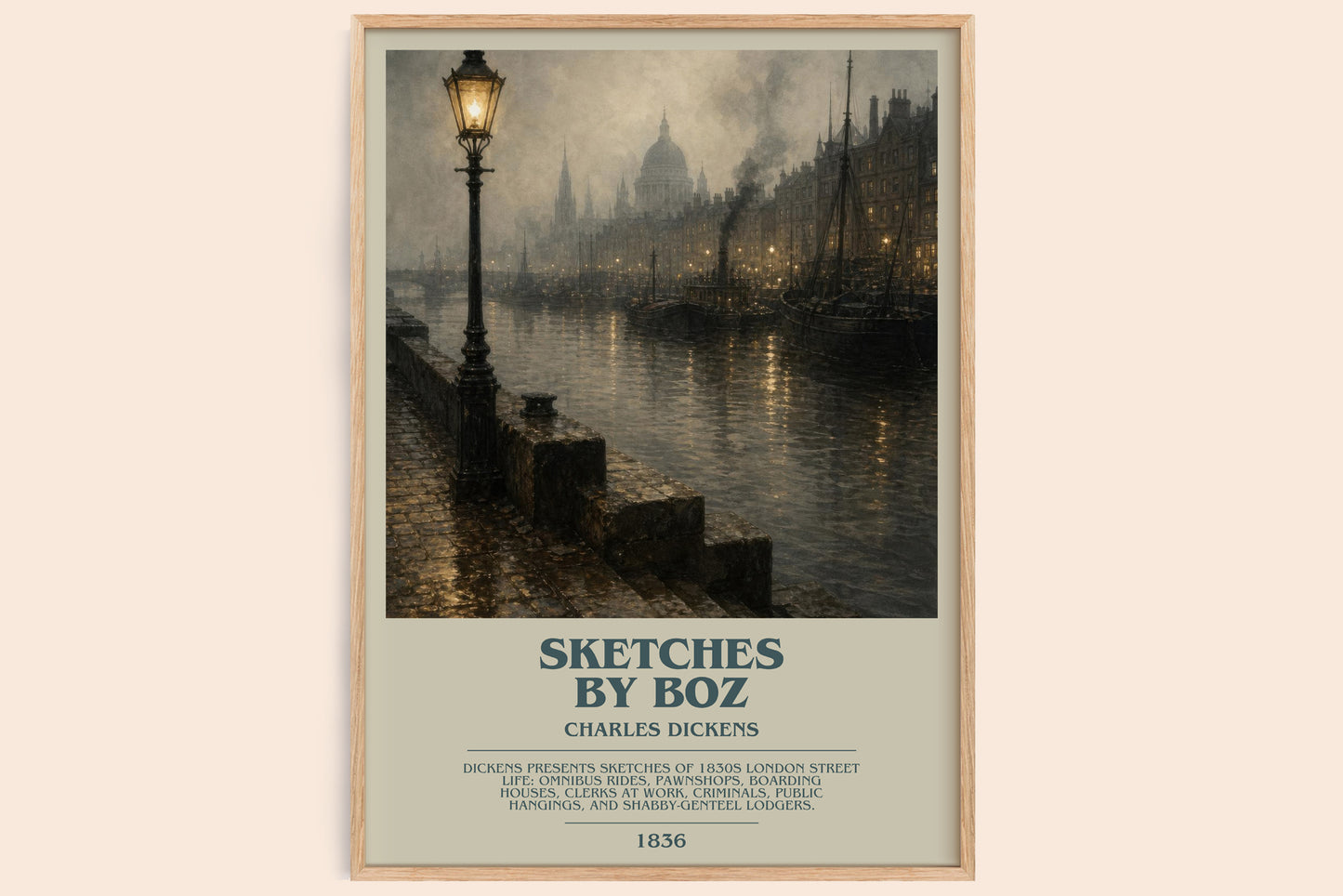 Sketches By Boz bookish book poster by Charles Dickens – framed literary art print