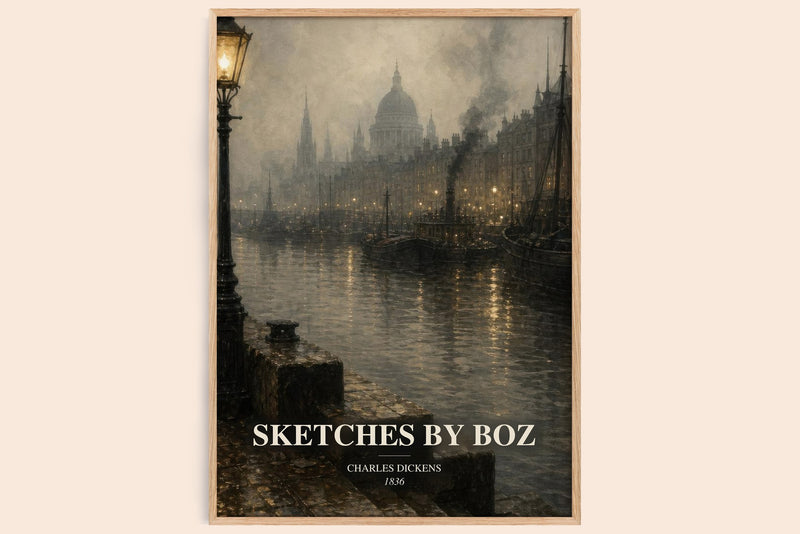 Sketches By Boz watercolour book poster by Charles Dickens – framed literary art print