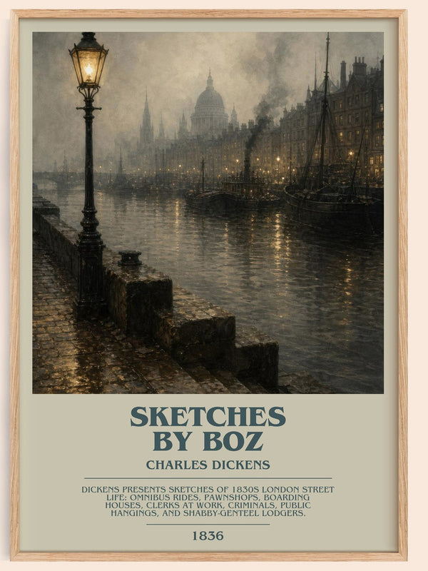 Sketches By Boz bookish book poster by Charles Dickens – framed literary art print