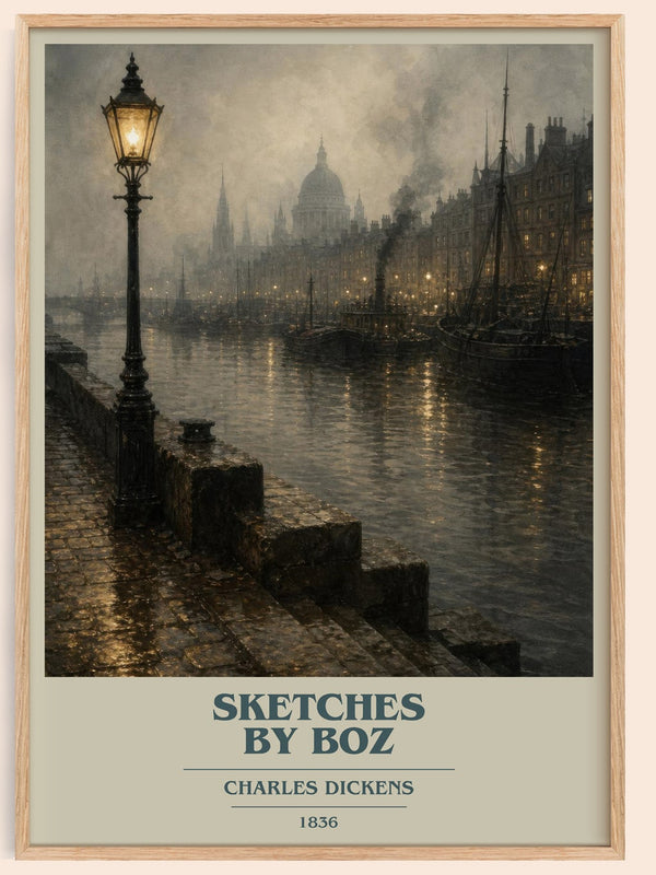 Sketches By Boz book cover book poster by Charles Dickens – framed literary art print