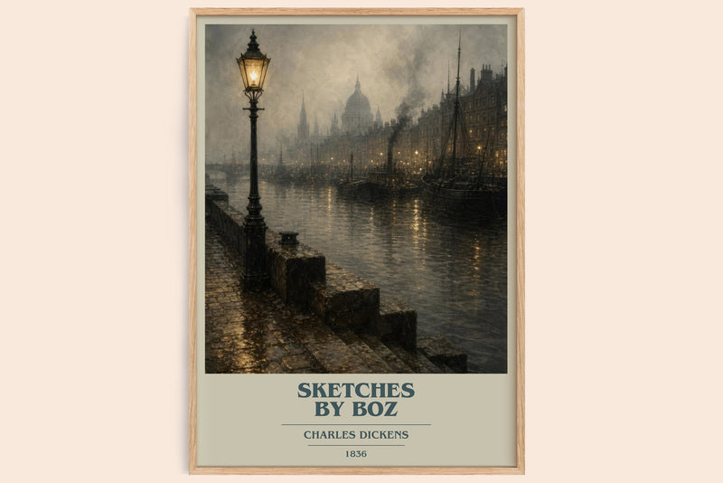 Sketches By Boz book cover book poster by Charles Dickens – framed literary art print