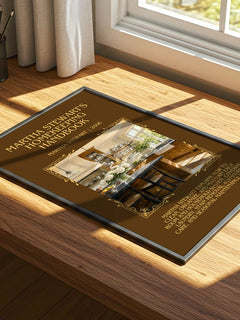 Martha Stewart's Homekeeping Handbook Minimalist Book Poster by Martha Stewart – print on a sunlit desk