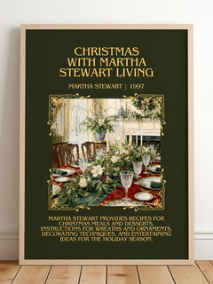 Christmas with Martha Stewart living Minimalist Book Poster by Martha Stewart – framed print leaning on a wooden floor
