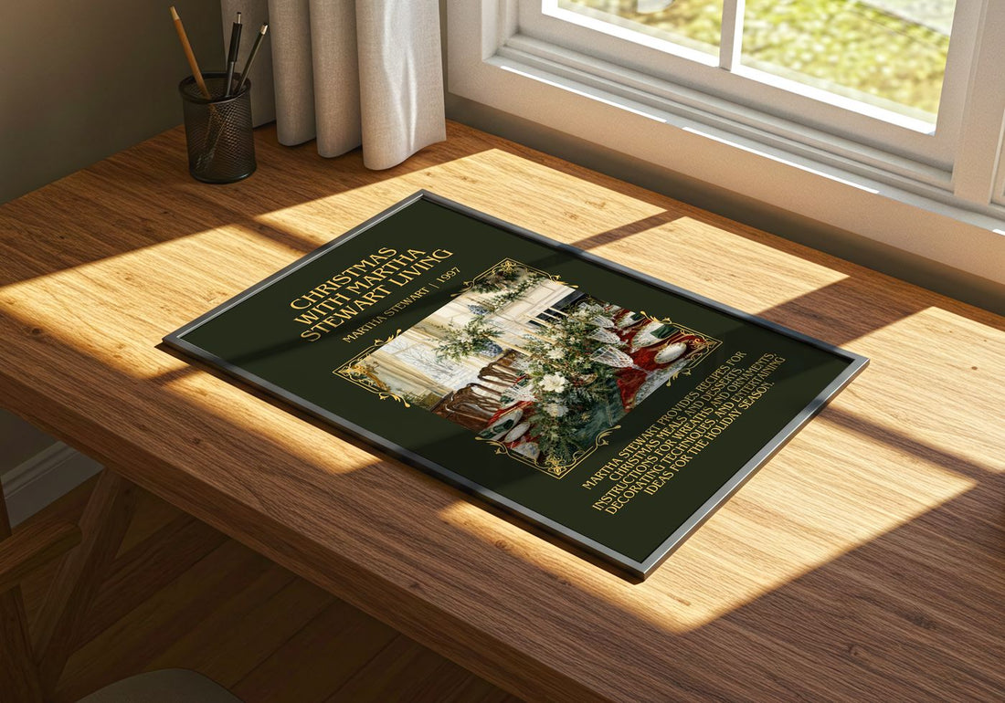 Christmas with Martha Stewart living Minimalist Book Poster by Martha Stewart – print on a sunlit desk