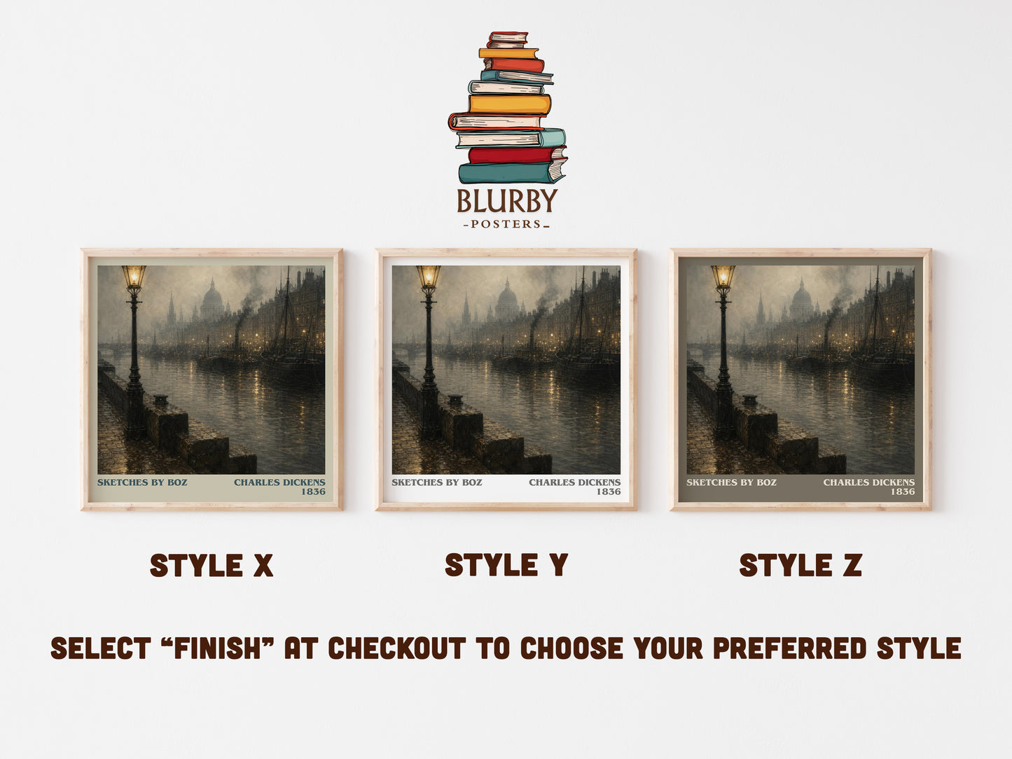 Sketches By Boz literary print in frame leaning in hallway – classic literature wall art