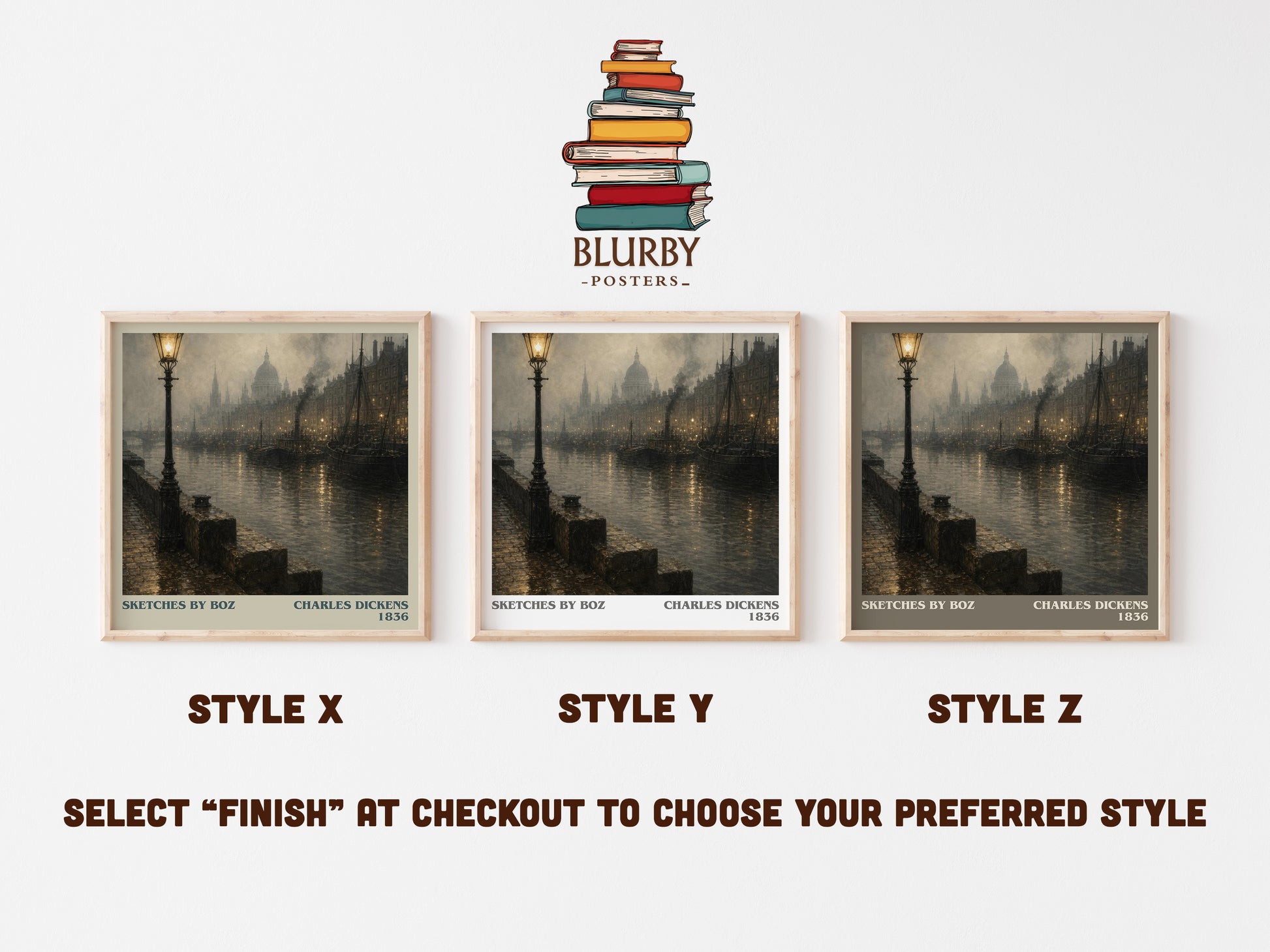 Sketches By Boz literary print in frame leaning in hallway – classic literature wall art