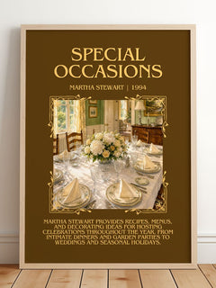 Special occasions Minimalist Book Poster by Martha Stewart – framed print leaning on a wooden floor