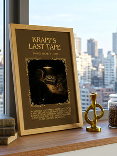 Krapp's last tape Minimalist Book Poster by Samuel Beckett – framed print on a city-view windowsill