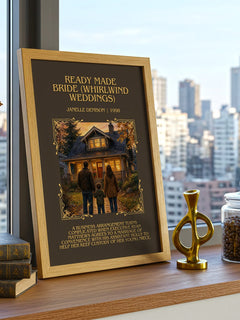 Ready Made Bride  (Whirlwind Weddings) Minimalist Book Poster by Janelle Denison – framed print on a city-view windowsill