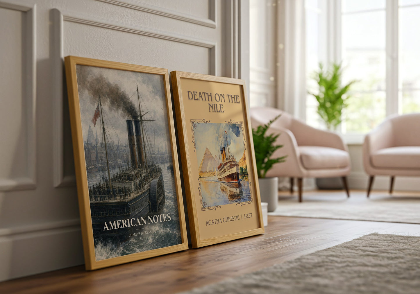 American Notes watercolour print framed by window – literary home decor