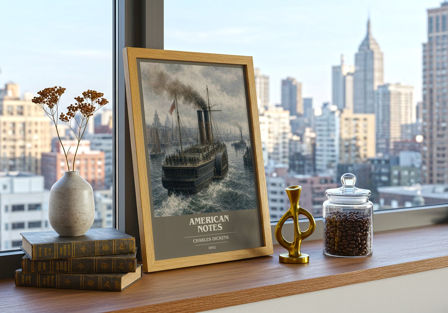 American Notes book cover print framed by window – literary home decor