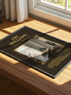 Oh William! Minimalist Book Poster by Elizabeth Strout – print on a sunlit desk