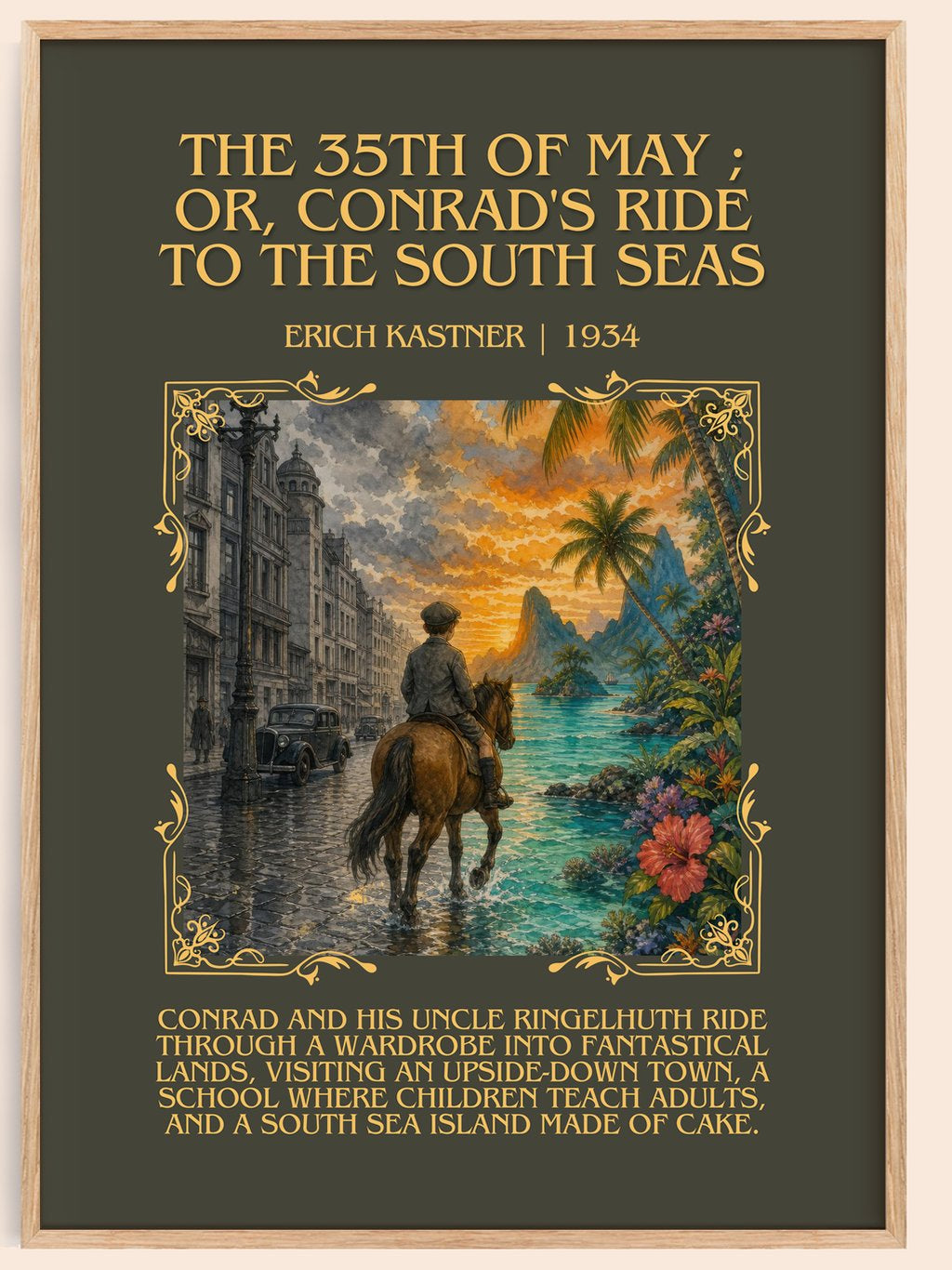 The 35th of May ; or, Conrad's ride to the South seas Minimalist Book Poster by Erich Kästner – book poster
