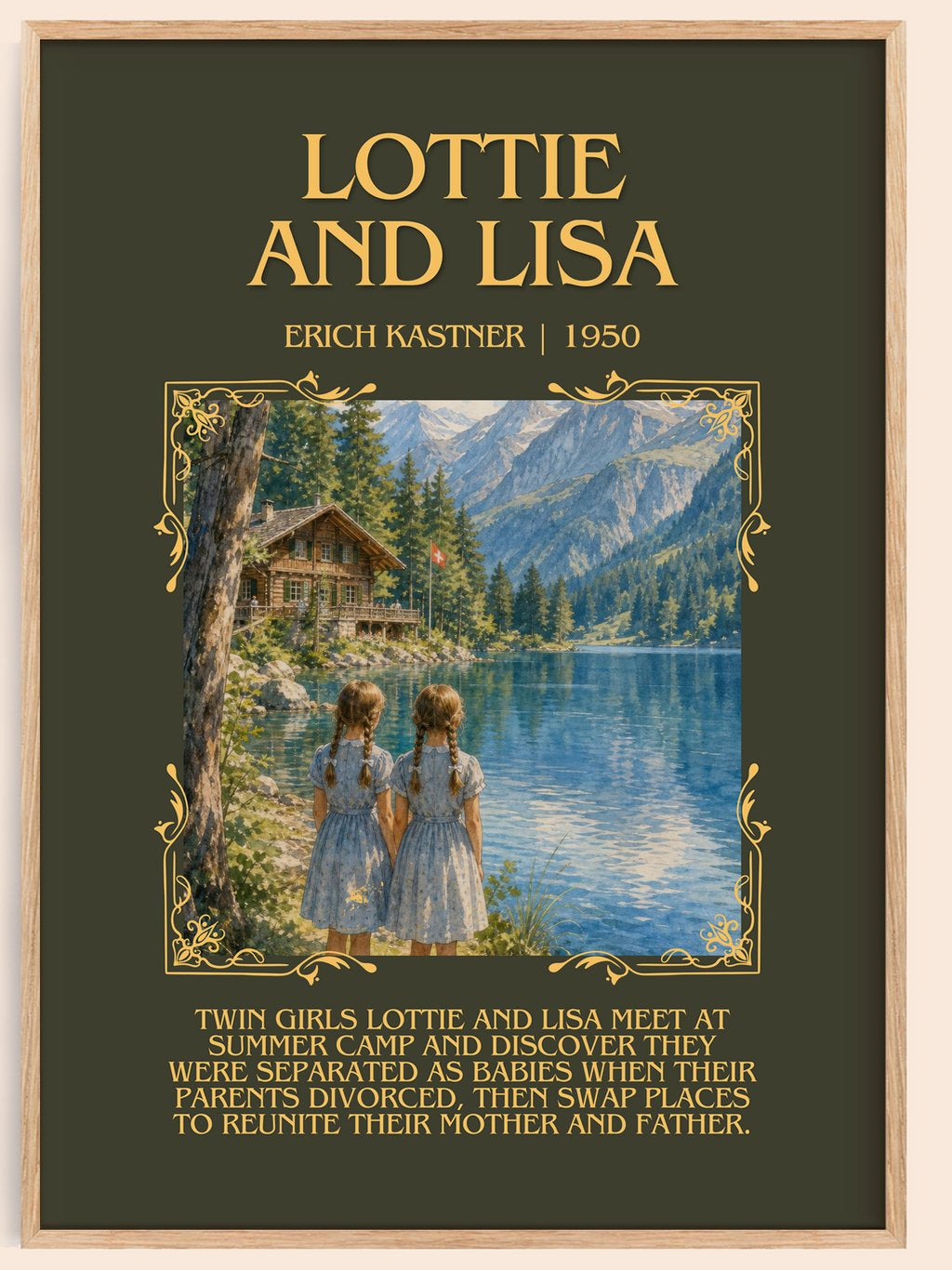 Lottie and Lisa Minimalist Book Poster by Erich Kästner – book poster