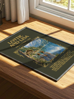 Lottie and Lisa Minimalist Book Poster by Erich Kästner – print on a sunlit desk