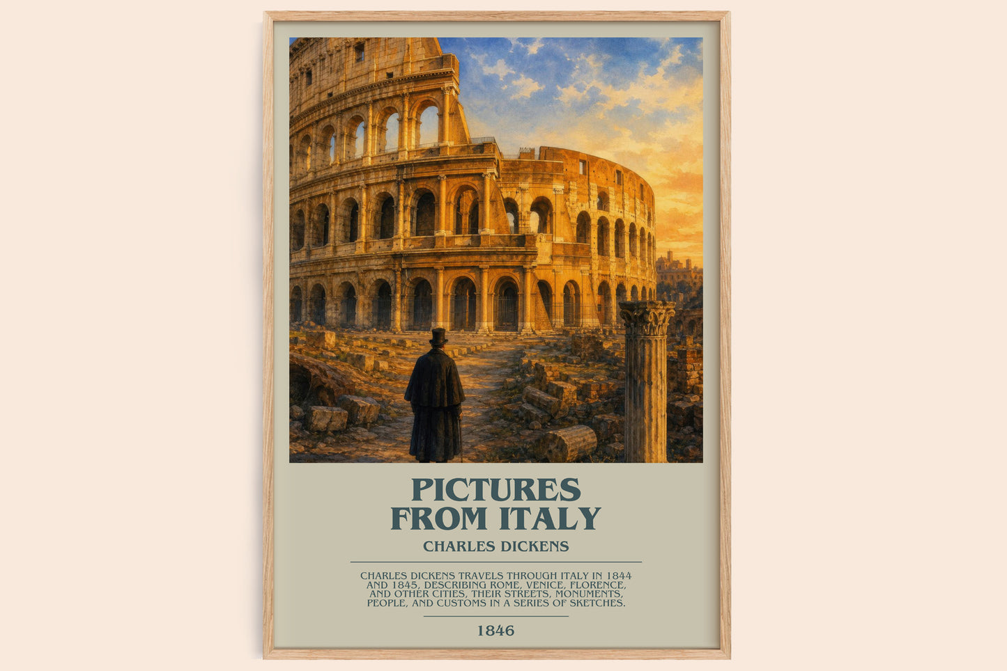 Pictures From Italy bookish book poster by Charles Dickens – framed literary art print