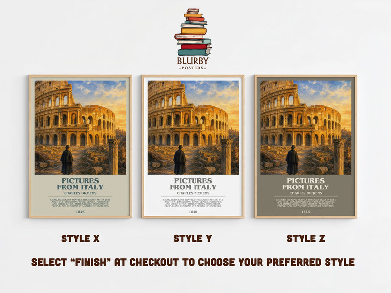 Pictures From Italy bookish print in frame leaning in hallway – non fiction wall art