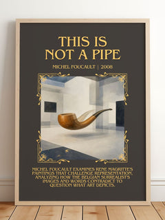 This Is Not a Pipe Minimalist Book Poster by Michel Foucault – framed print leaning on a wooden floor