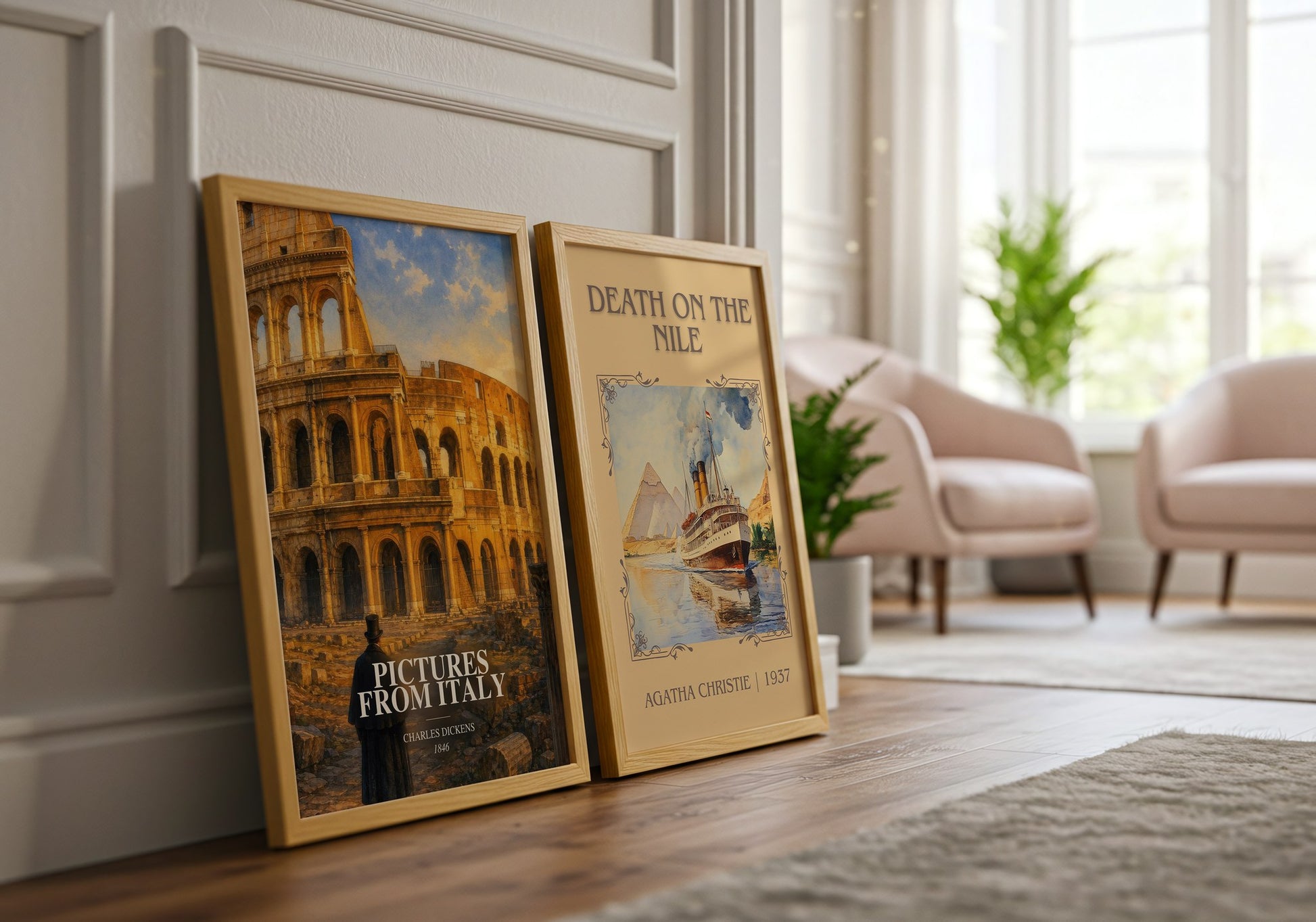 Pictures From Italy watercolour print framed by window – literary home decor