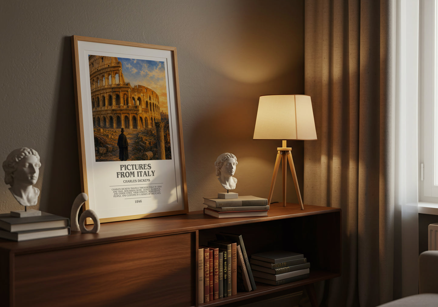 Pictures From Italy bookish book poster framed on wall – non fiction wall art