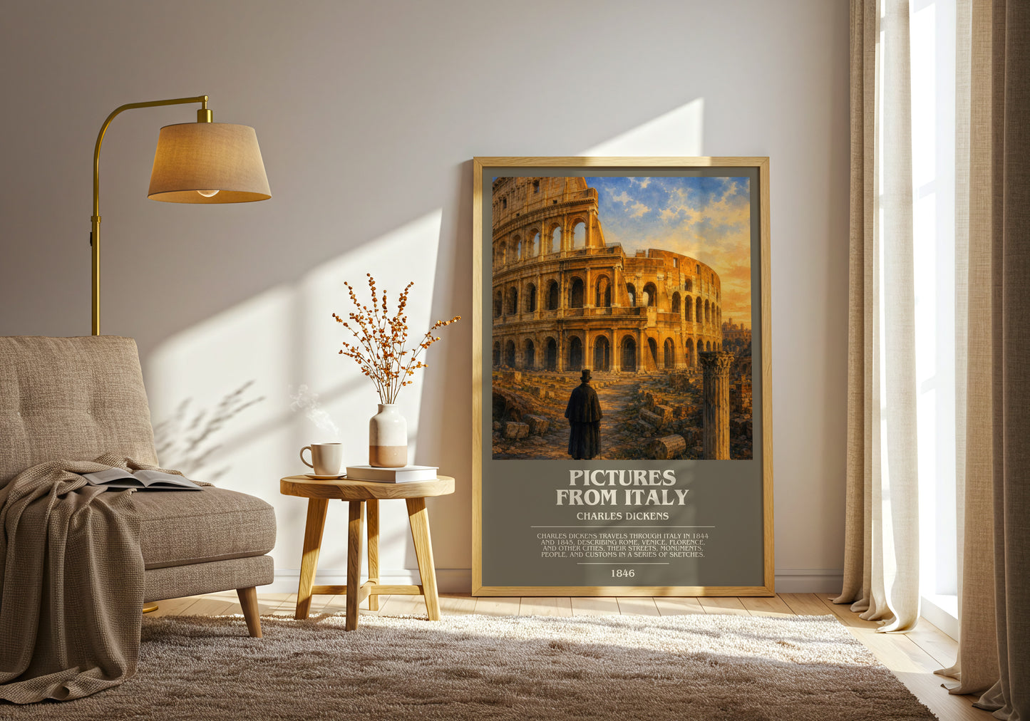 Pictures From Italy bookish print on bookshelf – Charles Dickens fan gift