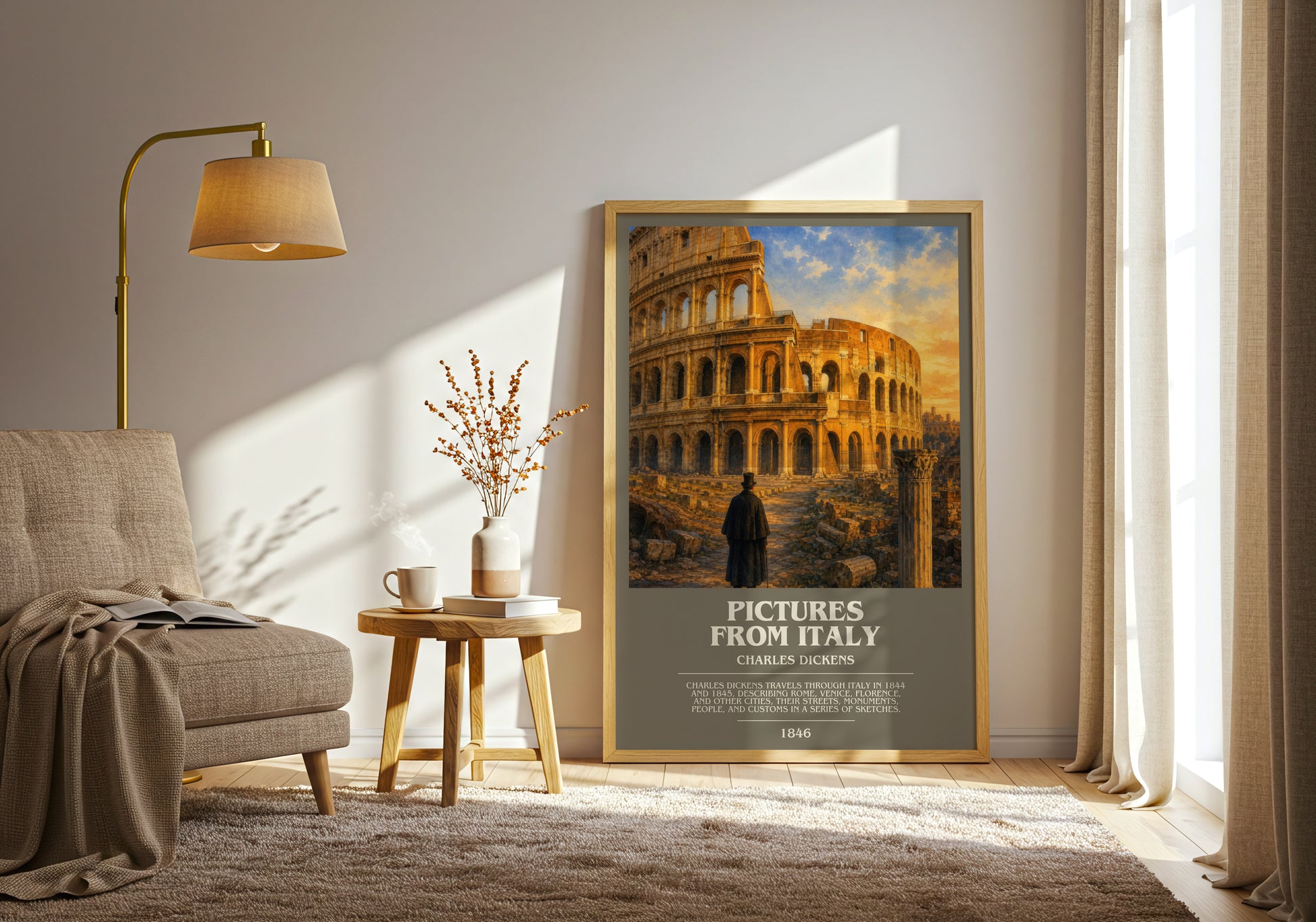 Pictures From Italy bookish print on bookshelf – Charles Dickens fan gift