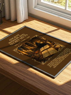 Ancient wisdom and secret sects Minimalist Book Poster by T. Books – print on a sunlit desk