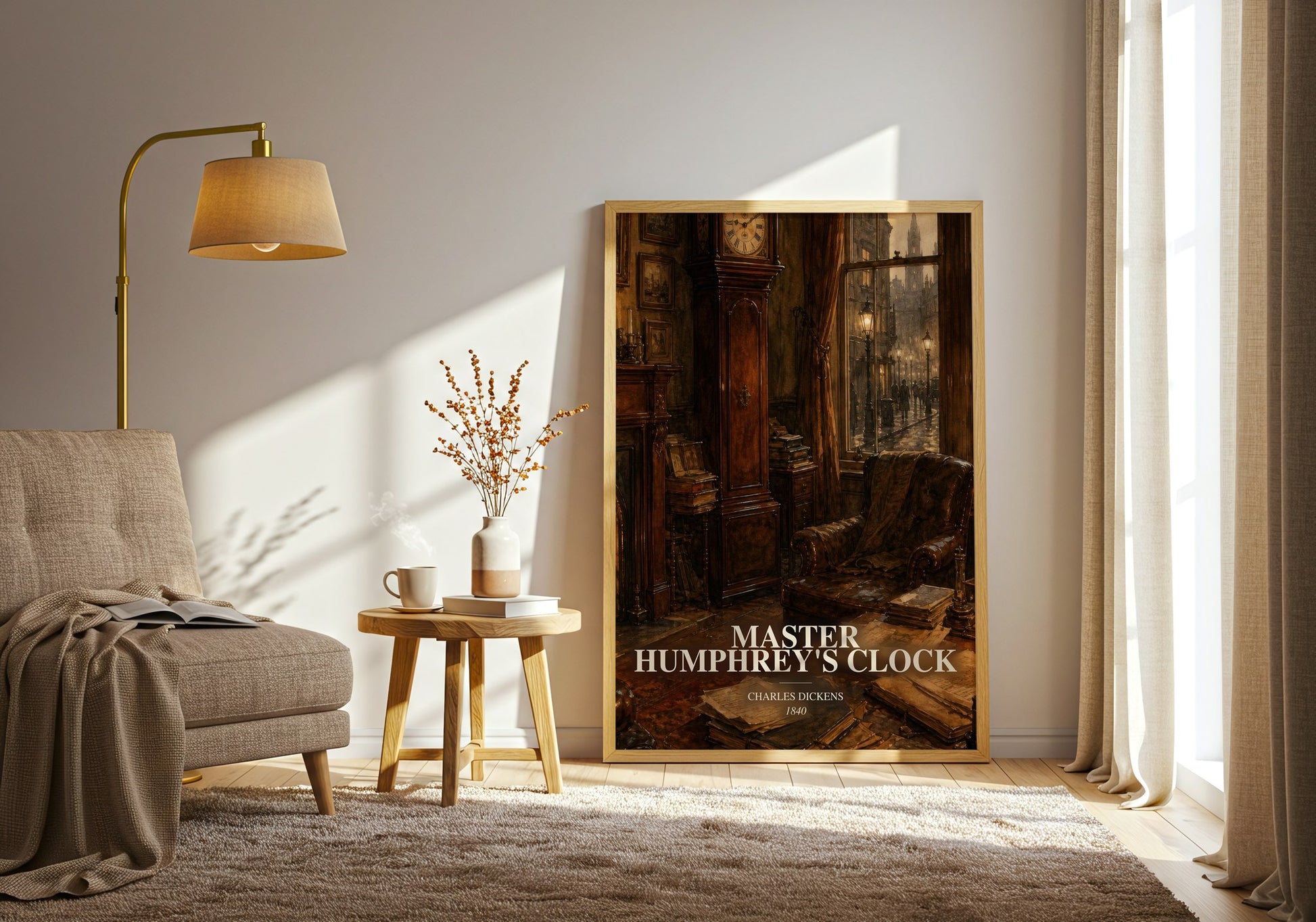 Master Humphrey'S Clock watercolour print in frame leaning in hallway – classic literature wall art
