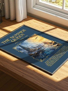 The Summer Queen Minimalist Book Poster by Joan D. Vinge – print on a sunlit desk