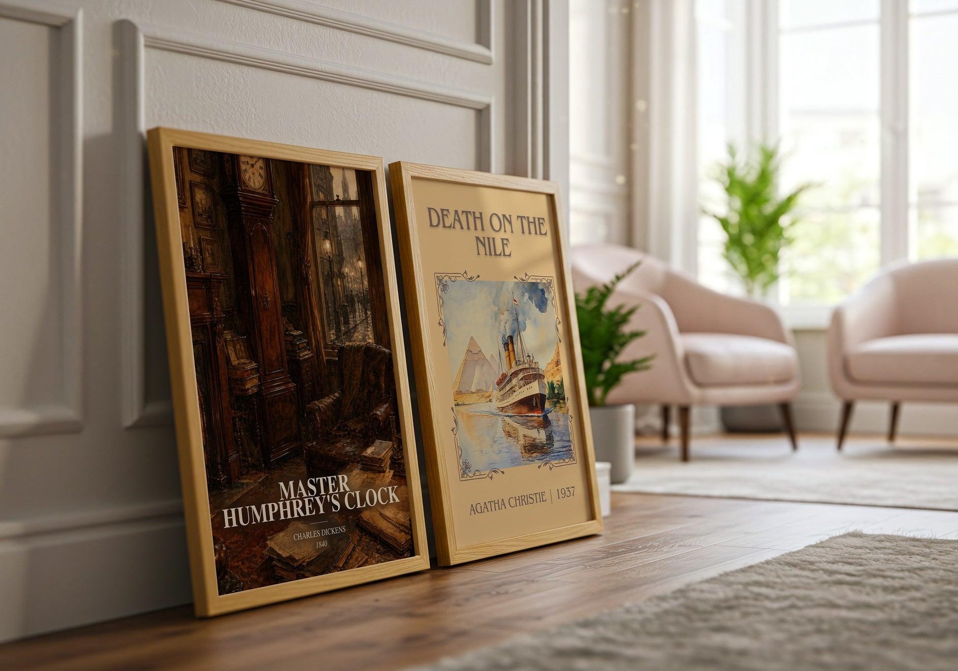 Master Humphrey'S Clock watercolour print framed by window – literary home decor