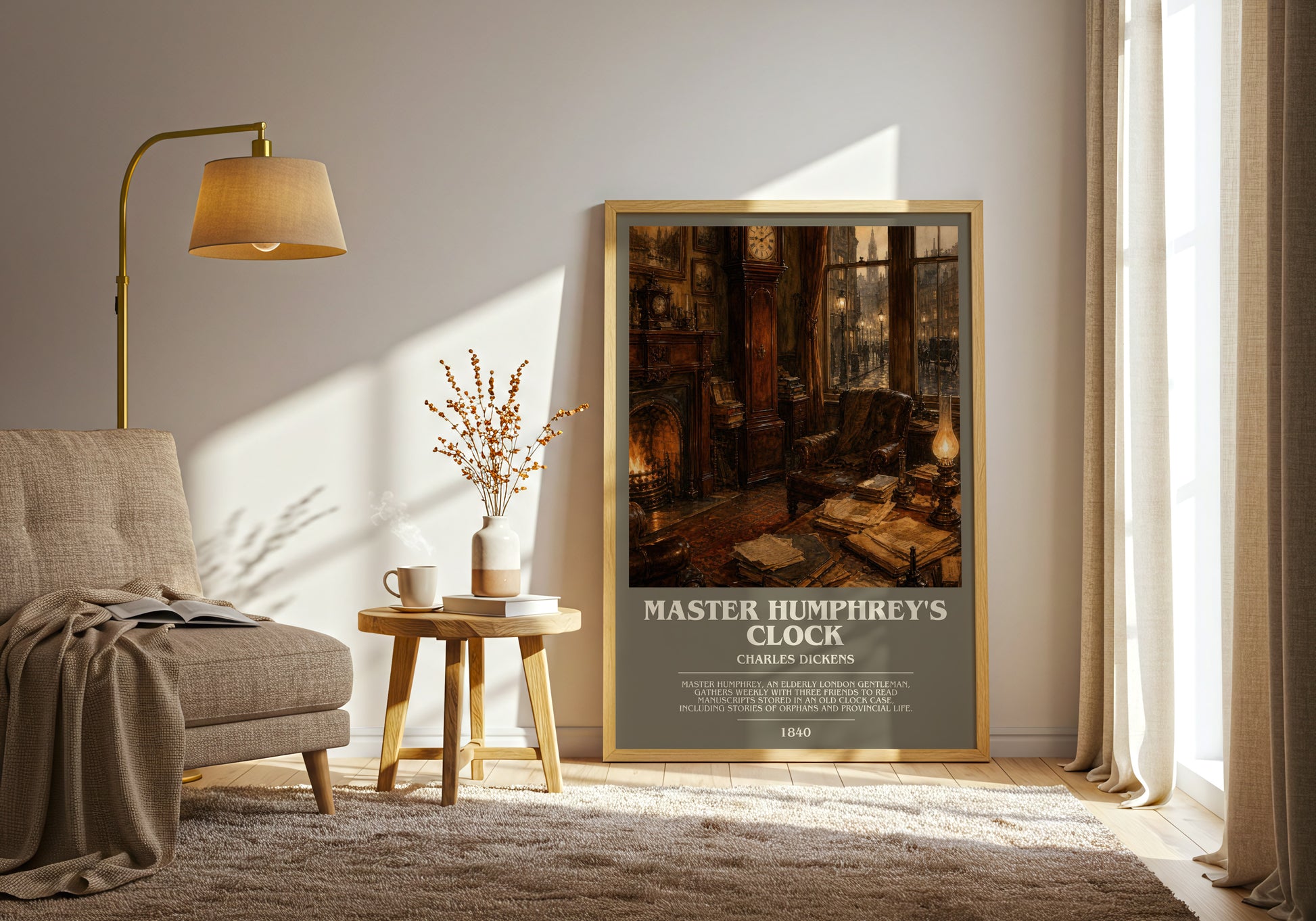 Master Humphrey'S Clock bookish print on bookshelf – Charles Dickens fan gift