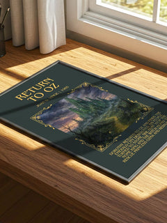 Return to Oz Minimalist Book Poster by Joan D. Vinge – print on a sunlit desk