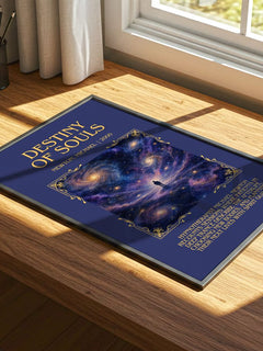 Destiny of souls Minimalist Book Poster by Newton, Michael – print on a sunlit desk