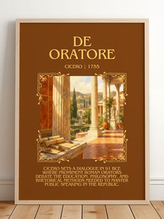 De oratore Minimalist Book Poster by Cicero – framed print leaning on a wooden floor