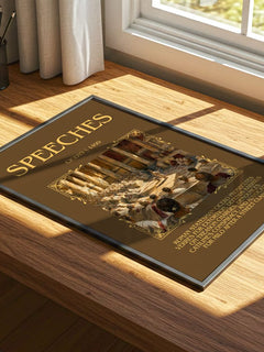 Speeches Minimalist Book Poster by Cicero – print on a sunlit desk