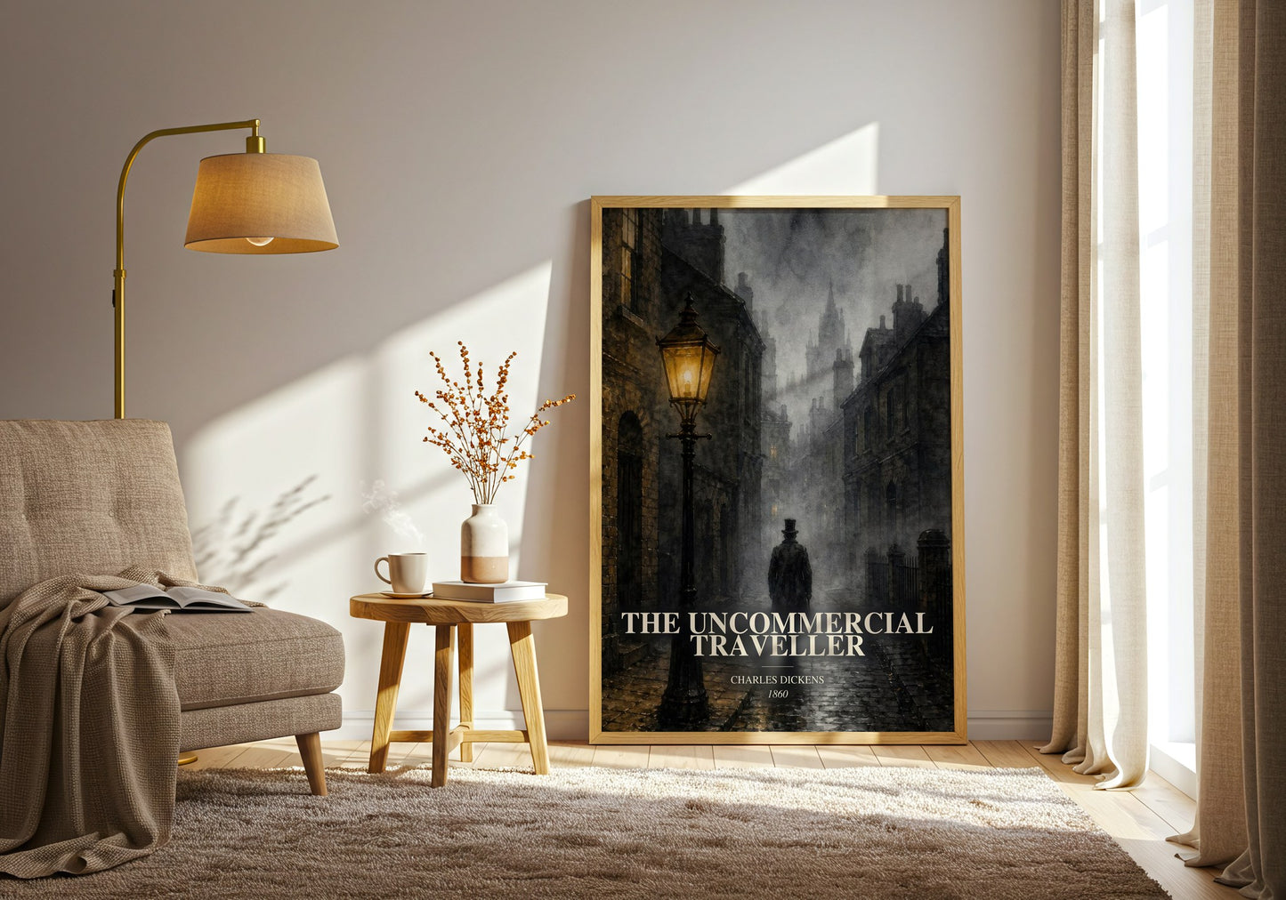 The Uncommercial Traveller watercolour print in frame leaning in hallway – classic literature wall art