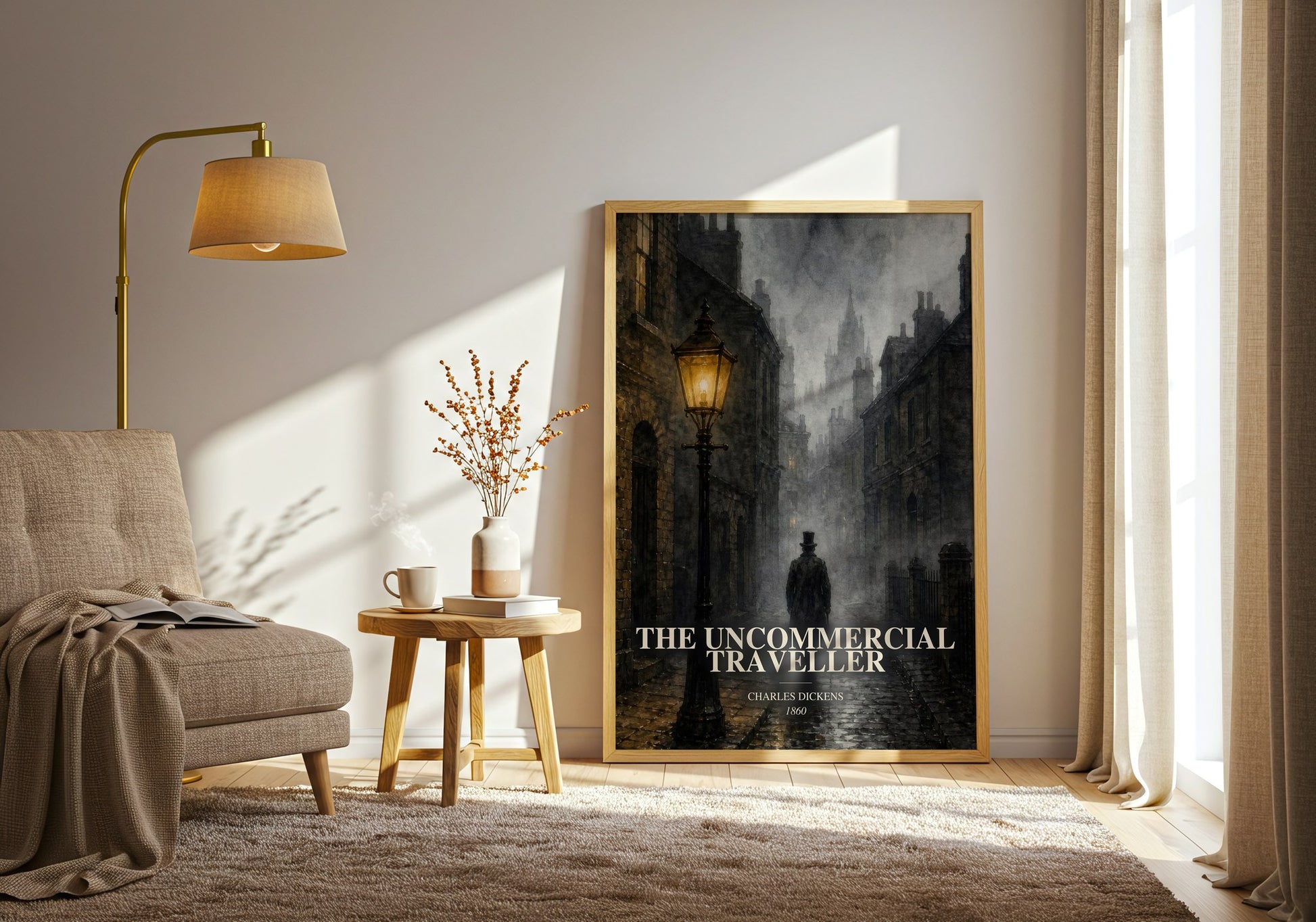 The Uncommercial Traveller watercolour print in frame leaning in hallway – classic literature wall art