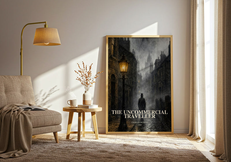 The Uncommercial Traveller watercolour print in frame leaning in hallway – classic literature wall art