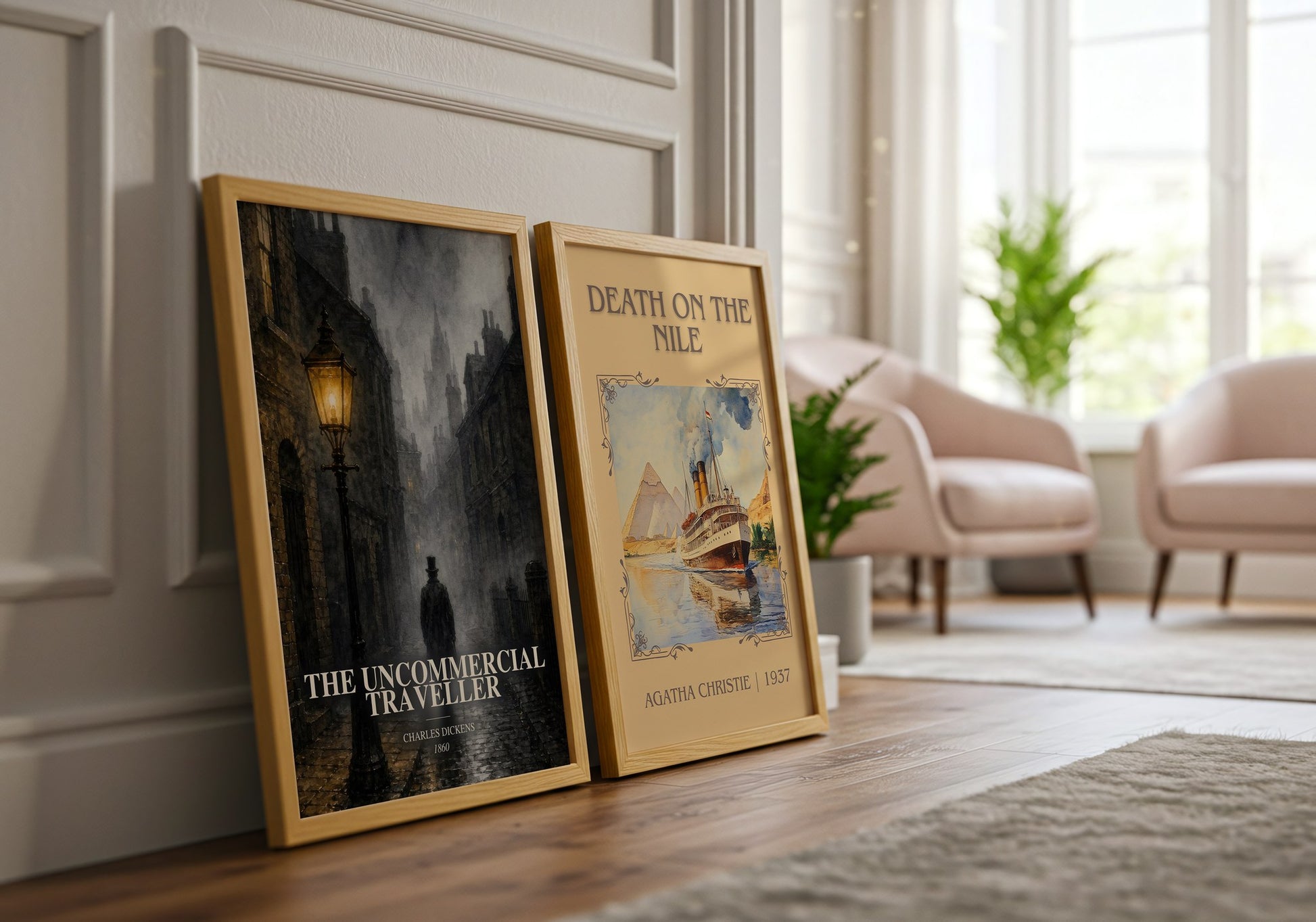 The Uncommercial Traveller watercolour print framed by window – literary home decor